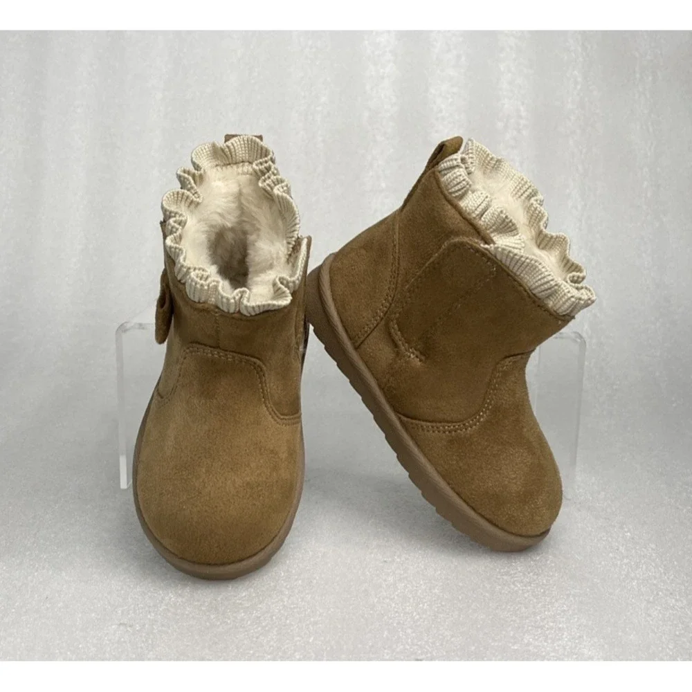 Wonder Nation Faux Suede Fur Brown Bow Shearling Boots Toddler Girls Size 6 NEW